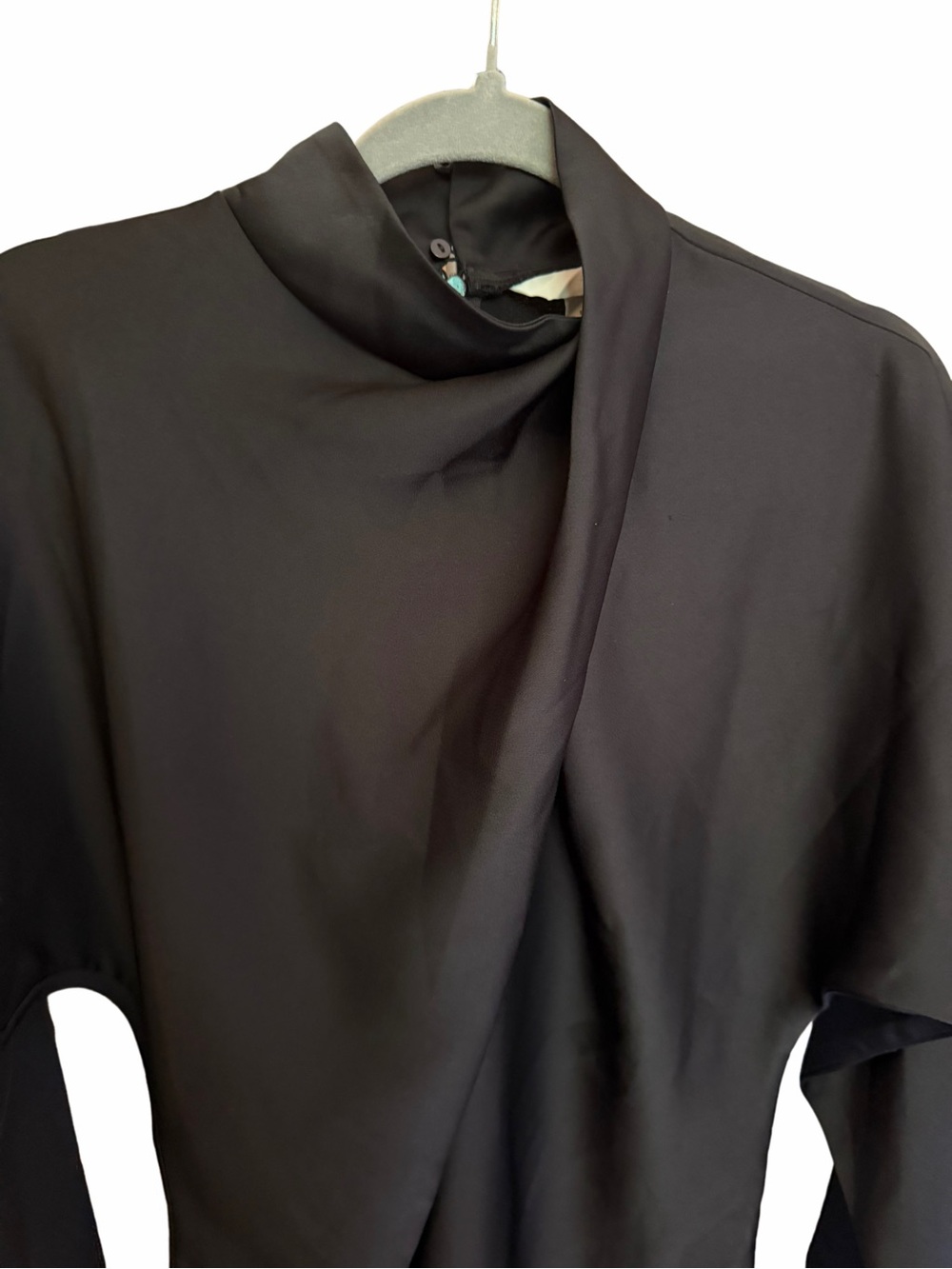 H&M Black Draped Long-Sleeve Mini Dress with High Neck - Picture 4 of 7